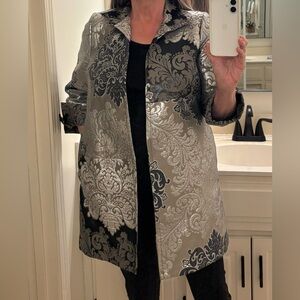 Elegant Silver and Black Brocade Blazer